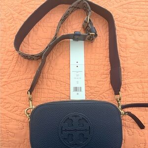 Tory Burch Blue Crossbody Bag with Patterned Strap